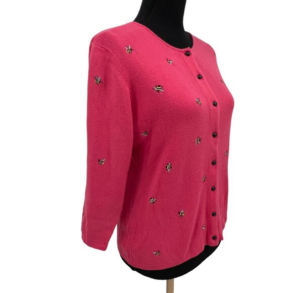 Vintage 90s Northern Isle  Pink Embroidered Bees Cardigan Sweater Small‎ - Picture 3 of 7